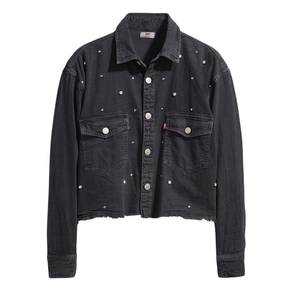Levi’s Addison Studded Denim Jacket Women’s Small Washed Black Raw Hem Western
